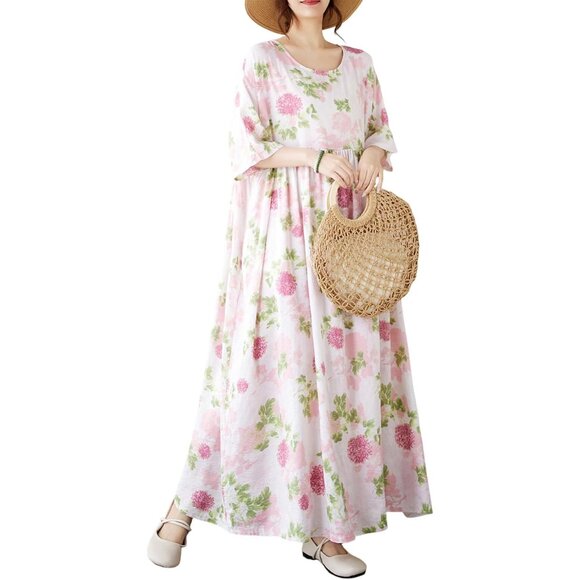 Women's Plus Size Pink Floral Maxi Dress Boho Casual Lounge Summer Viscose - Picture 1 of 7